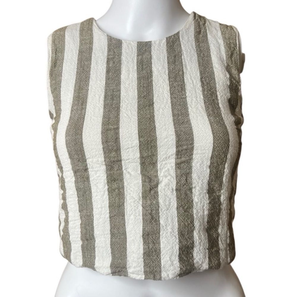JOA Striped Sleeveless Top - Brown and White Size XS